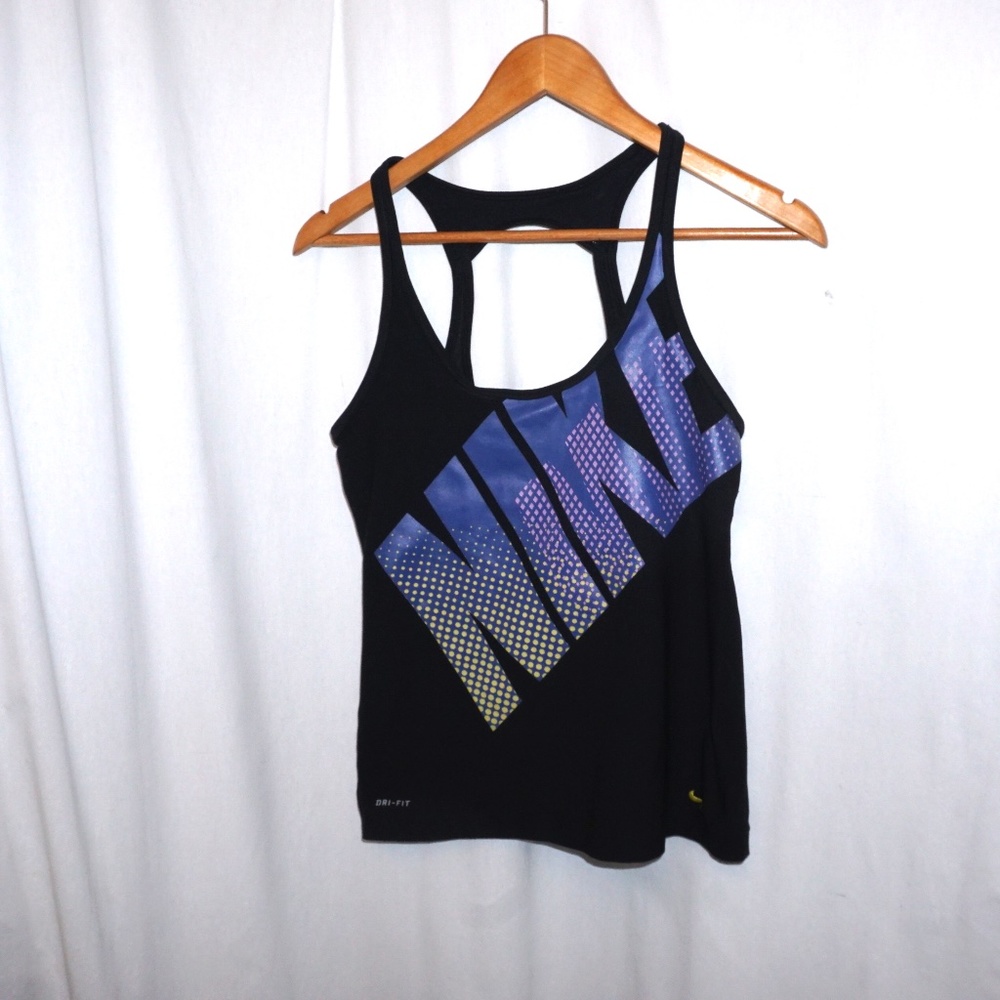 NIKE Big Spellout tank top shelf bra black purple M